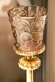 Islamic-style relief-cut glass beaker from Sicily? later mounted atop metal stem as chalice at Germanisches Nationalmuseum. Nuremberg, Germany.