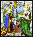 Sts. Erasmus & Felicity stained glass by Hirsvogel Workshop of Nuremberg from St Giles church in Stöckack at Germanisches Nationalmuseum. Nuremberg, Germany.