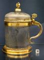 "Orpheus Humpen" glass tankard with engraved scene in gilded silver mountings from Nuremberg or Frankfurt at Germanisches Nationalmuseum. Nuremberg, Germany.