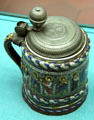 Enameled stoneware tankard with pewter mount from Creußen, Upper Franconia at Germanisches Nationalmuseum. Nuremberg, Germany.