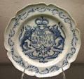 Faience plate with merged coat of arms of married couple from Göggingen at Germanisches Nationalmuseum. Nuremberg, Germany.