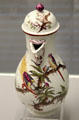 Porcelain coffee pot painted with birds from Frankenthal at Germanisches Nationalmuseum. Nuremberg, Germany.