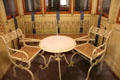 Wicker chairs & bench on terrace rail car on private train of King Ludwig II of Bavaria at Nuremberg Transport Museum. Nuremberg, Germany.