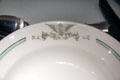 Porcelain plate from rail station restaurant Schwarzer Adler at Nuremberg Transport Museum. Nuremberg, Germany.