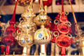 Christmas ornament blown glass tree tops at Christmas Market on City Hall square. Nuremberg, Germany.