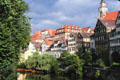 Ancient buildings along Neckar River. Tübingen, Germany