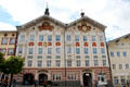 Bürgerbräu Haus & Rathaus on Marktstraße. Bad Tölz, Germany.
