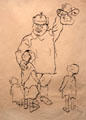 Post-war Profiteer Holds Bread Basket Above Heads of Three Hungry Children by George Grosz at Museum of Bread and Art. Ulm, Germany.