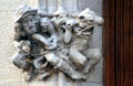 Carved man with performing bear on Casa Amatller. Barcelona, Spain.
