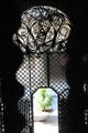 Wrought iron gate of Palau Güell seen from inside. Barcelona, Spain.