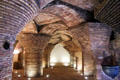 Pillars & arches of horse stables under Palau Güell. Barcelona, Spain.