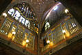 Windows & organ pipes overlooking central hall at Palau Güell. Barcelona, Spain.