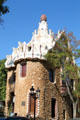 Street view of Gatekeeper's pavilion at Parc Güell. Barcelona, Spain.