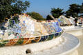 Gaudí's mosaic benches on the plaza in Parc Güell. Barcelona, Spain.