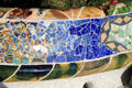 Gaudí's mosaic benches on the plaza in Parc Güell. Barcelona, Spain.