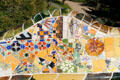 Gaudí's mosaic benches on the plaza in Parc Güell. Barcelona, Spain.