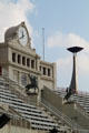 Interior view of North entrance with clock of Barcelona Olympic Stadium. Barcelona, Spain.