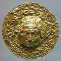 Greco-Roman gold jewelry mask at Museu d'Arqueologia de Catalunya. Barcelona, Spain.