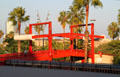 Pedestrian lift bridge on Passeig de Colom. Barcelona, Spain.