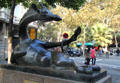 Coquette Giraffe statue by Josep Granyer outside Casa Serra. Barcelona, Spain.