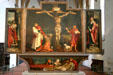 Isenheim Altarpiece by Matthius Grünewald in Unterlinden Museum showing Crucifixion, entombment, St Sebastian , St Anthony. Colmar, France.