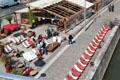 Restaurant on banks of River Seine near National Library. Paris, France.
