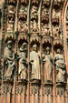 Saints, apostles & evangelists to left of central door of Cathedral. Strasbourg, France.