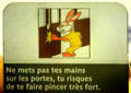 RATP metro train rabbit warning sign not to put fingers between closing doors. Paris, France.