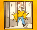 RATP metro train rabbit warning sign not to walk between closing doors. Paris, France