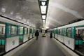 RATP metro trains at station platform. Paris, France.