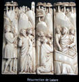 Resurrection of Lazarus bone carvings by Embriachi workshop in Florence then Venice at Museum of Decorative Arts at Museum of Decorative Arts. Paris, France.
