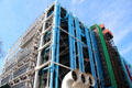 Color-coded vertical service tubes of Georges Pompidou Center. Paris, France.