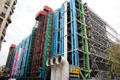 Color-coded vertical service tubes of Georges Pompidou Center. Paris, France.