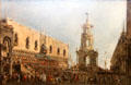 Doge of Venice attends festivities of Mardi Gras on the Piazza painting by Francesco Guardi at Louvre Museum. Paris, France.