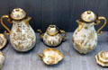Chinese-style gold decorated Meissen porcelain coffee & teapot at Sèvres National Ceramic Museum. Paris, France.