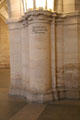 Marker of flooding from Seine River Jan 28, 1910 in Salle des Gens d'Armes at Conciergerie. Paris, France.