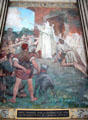 Detail of St Genevieve calming Parisians during pending attack of Attila the Hun in year 451 mural by Jules-Elie Delaunay at Pantheon. Paris, France.