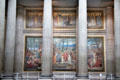 Overview of mural showing child Ste-Geneviève recognized as future patron saint of Paris by St-Germain d'Auxerre at Pantheon a church dedicated to Geneviève before French Revolution. Paris, France.