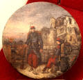 Two Soldiers during Siege of Paris in front of Ruined Houses painting by "E.T." at Carnavalet Museum. Paris, France.