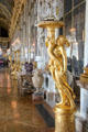 Candelabra stand & decorations in Hall of Mirrors at Versailles Palace. Versailles, France.