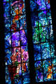 Coronation of St Louis; Coronation of Charles VII in presence of Joan of Arc; Baptism of Clovis by St Remi details on Chagall stained glass window at Reims Cathedral. Reims, France.