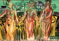 Viaduc et gerbe de blé - tapestry design painting by Raoul Dufy at Caen Museum of Fine Arts. Caen, France.