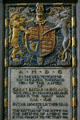Memorial plaque with British coat of arms commemorating British & Irish soldiers who died on French battlefields during WWI at Amiens Cathedral. Amiens, France.