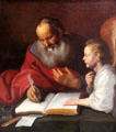 Evangelist Matthew with angel painting by Lambert Jacobsz of Netherlands at Rouen Museum of Fine Arts. Rouen, France.