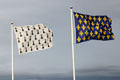 Ermine tail flag of Queen Anne of Brittany & Fleur de Lys of Kings of France at Chateau Royal of Amboise. Amboise, France.