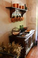 Carved chest & copper pans in kitchen of Château d'Azay-le-Rideau. Azay-le-Rideau, France.