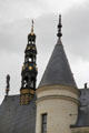 Chapel spire & pepper pot tower atop Chenonceau Chateau. Chenonceau, France.
