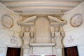 Fireplace on lower level of Gallery Bridge at Chenonceau Chateau. Chenonceau, France.