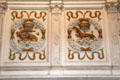 Renaissance fireplace detail of François I salamander & Queen Claude de France ermine crests in Louis XIV's drawing room at Chenonceau Chateau. Chenonceau, France.