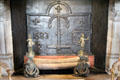 Cast iron fireplace back in Louis XIV's drawing room at Chenonceau Chateau. Chenonceau, France.